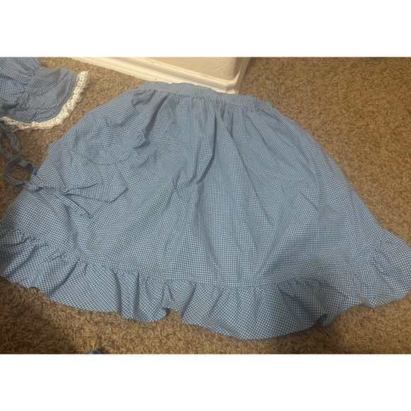 VTG Girls Prairie Bonnet & Apron blue gingham check Cottage Core Calico - Picture 3 of 7